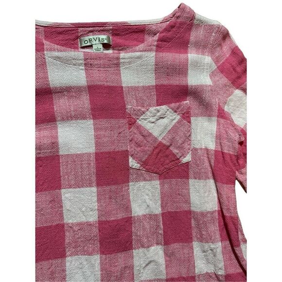 Orvis Pink White Linen-Blend Buffalo Check Button-Back Blouse Top Sz S - Picture 5 of 8
